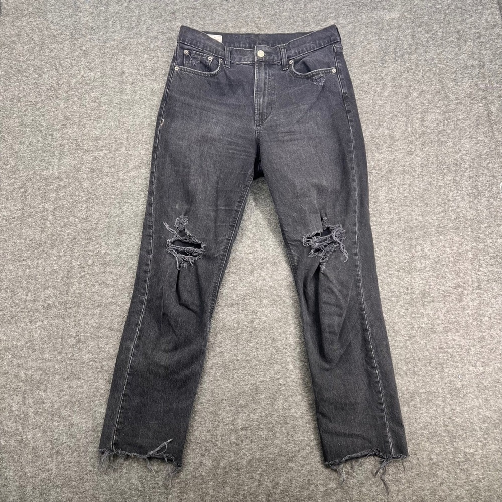 Gap Cheeky Straight High Rise Jeans Womens 29 8L Washed Black Distressed Raw Hem